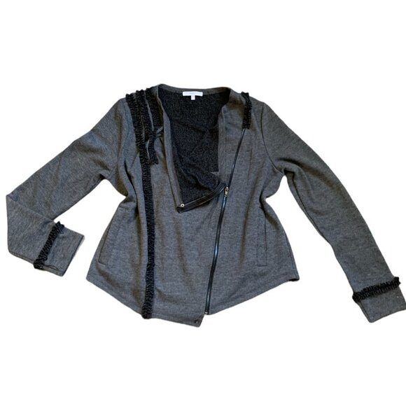 Mystree Asymmetric Zip Jacket Ruffle Accent Sz M Gray #53B - Picture 8 of 10